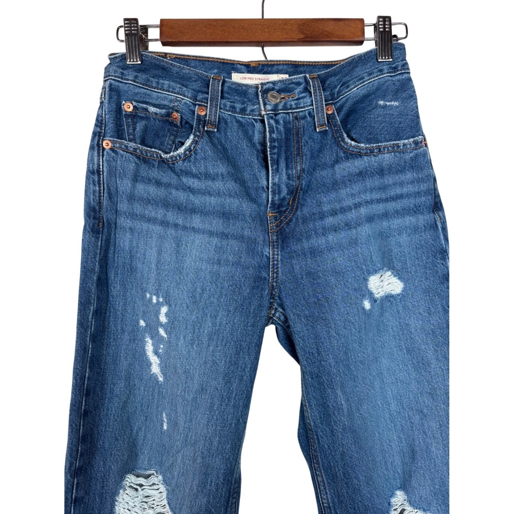 Levi's Low Pro Straight Leg Jeans Women's Size 25 Blue Distressed Ripped - Picture 6 of 16